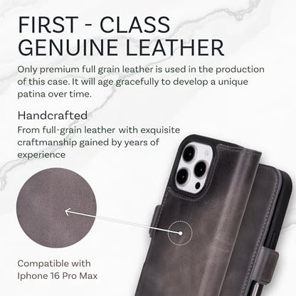 Bayelon Leather Wallet Case for iPhone 16 Pro Max 6.9", Flip Cover Card Holder, iPhone 16 Pro Max Wallet Case, Kickstand Folio Case, MagSafe Compatible Flip Cover, RFID Blocking (Smoked Black) - color: Smoked Black, size: iPhone 16 Pro Max