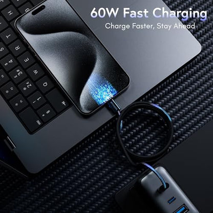 AFFHAUSEN USB-C to USB-C Cable 7ft (2.1m), 60W, Braided Black - color: Black, size: 6ft 10in / 2.1m