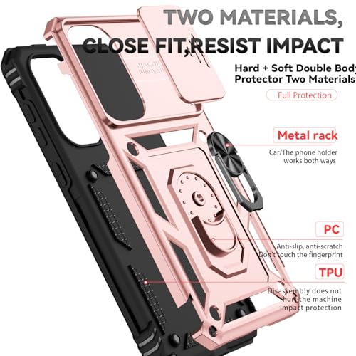 for Samsung Galaxy A36 5G Case with Slide Camera Cover HD Screen Protector [Military Grade 16ft. Drop Tested] Magnetic Ring Holder Kickstand Protective Phone Case for Galaxy A36 5G 2025, Rose Gold - color: Rose Gold w/ Slide Camera 2nd gen. Military Grade