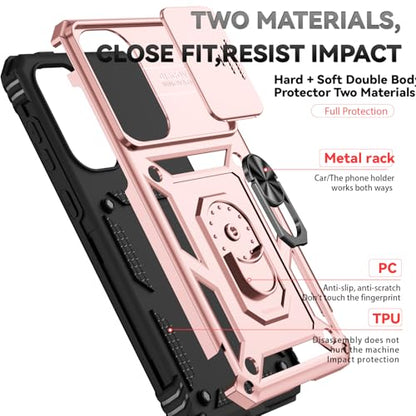 for Samsung Galaxy A36 5G Case with Slide Camera Cover HD Screen Protector [Military Grade 16ft. Drop Tested] Magnetic Ring Holder Kickstand Protective Phone Case for Galaxy A36 5G 2025, Rose Gold - color: Rose Gold w/ Slide Camera 2nd gen. Military Grade