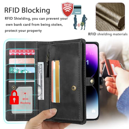 for Wallet Case Compatible with iPhone 14 Pro Max,Multi-Function Detachable 2 in 1 Magnetic iPhone 14ProMax Case Wallet,Flip Strap Zipper Card Holder Phone Case with Shoulder Strap(Darkgray) - color: DarkGray, size: iPhone 14 pro max