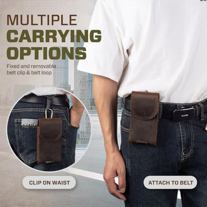 Top Grain Leather Cell Phone Holster Belt Pouch Case with Belt Clip - color: Coffee