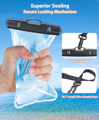 【2 Pack】Coolpow Waterproof Phone Pouch【Easy Lock & Heavy Duty】IPX8 Water Proof Cell Phone Dry Bag for Beach Vacation Waterproof Phone Case With Lanyard Protector for iPhone 17 Samsung All 4-7" Phone