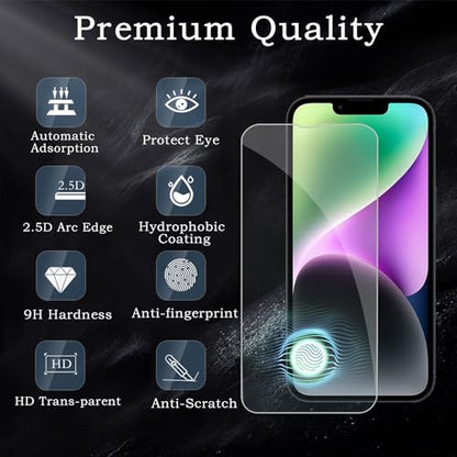 Screen Protector for iPhone 14, Tempered Glass Film, Ultra HD 9H Hardness Case Friendly Anti Scratch Bubble Free Ultra Resistant Oil-Resistant Shatter Protection, 3-Pack