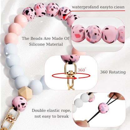 Silicone Beaded Phone Wrist Strap for Women, Elastic Wristlet - color: Pink