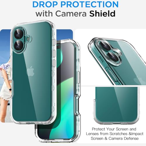 AICase for iPhone 16 Plus Clear Case(6.7"),Heavy Duty Drop Protection Full Body Rugged Shockproof/Dust Proof 3-Layer Military Protective Tough Durable Cover for iPhone 16 Plus - color: Clear