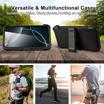 for Case iPhone 17 Pro Max Case with Belt Clip Holster Heavy Duty Black | Protective iPhone 17 ProMax Case Kickstand Shockproof Dustproof Port Sturdy Defender Cover for iPhone 17 Pro Max Cases Black - color: Black