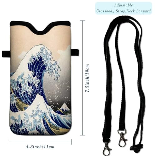 Cell Phone Sleeves Bag Case Crossbody Neoprene Holder Lanyard Phone Pouch for Women Men 7.5 X 4.5 Inches - Sea Waves - color: Sea Waves