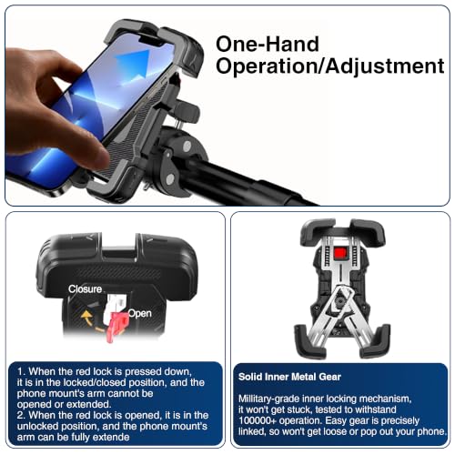 Bovemanx Motorcycle Phone Mount Holder, [150mph Wind Anti-Shake][7.2inch Big Phone Friendly] Bike Phone Holder, Motorcycle Handlebar Cell Phone Clamp, Compatible with iPhone 16 Pro Max, Black