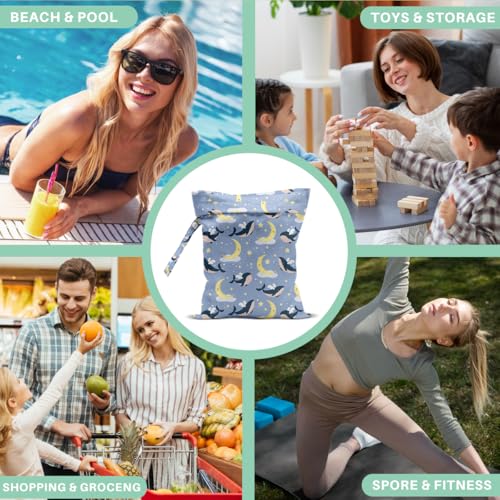 Whale Wet Dry Bags for Diaper Waterproof Swimsuit Washable Reusable Bag for Beach Diapers Dirty Yoga Gym Clothes Plant Gifts for Friend Men Women 12.5x10.2 Inches - color: Whale2