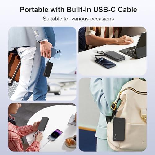JUOVI Power Bank 25W 10000mAh Portable Charger with Built-in Cable - color: Green