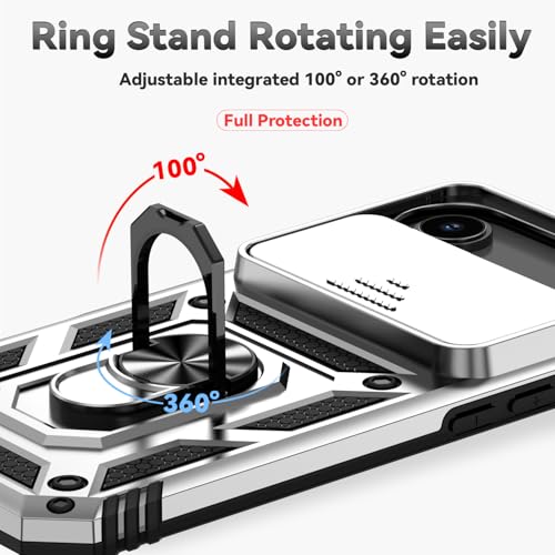 for iPhone Air Case, with Slide Camera Cover HD Screen Protector [Military Grade 16ft. Drop Tested] Ring Holder Kickstand Protective Phone Case for Apple iPhone Air 2025, Silver - color: Silver w/ Slide Camera 2nd gen. Military Grade