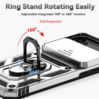 for iPhone Air Case, with Slide Camera Cover HD Screen Protector [Military Grade 16ft. Drop Tested] Ring Holder Kickstand Protective Phone Case for Apple iPhone Air 2025, Silver - color: Silver w/ Slide Camera 2nd gen. Military Grade