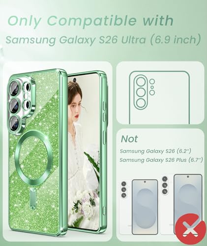 Plated Gold Magnetic Case for Samsung Galaxy S26 Ultra-Green - color: Electroplating Clear TPU-Grass Green