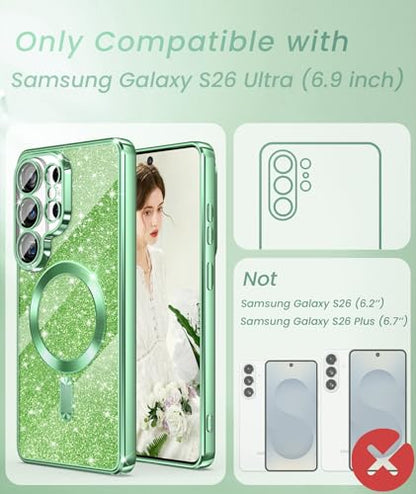 Plated Gold Magnetic Case for Samsung Galaxy S26 Ultra-Green - color: Electroplating Clear TPU-Grass Green