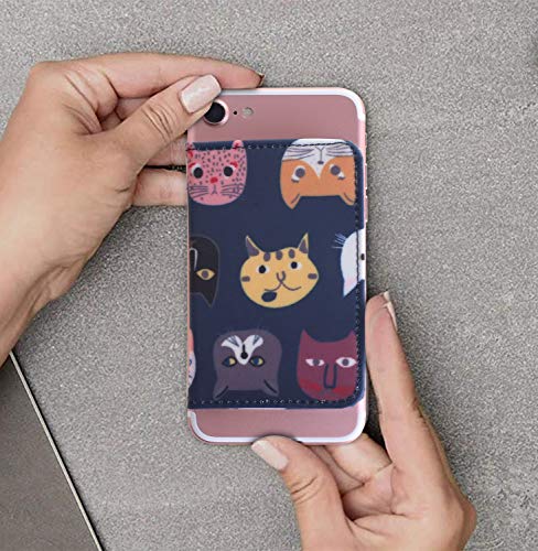 CheapSunday ID Card Holder for Back of Phone Leather Phone Wallet Stick On with Stand Flip Waterproof Leather Adhesive Wallet for Most Cellphones (Blue Cat Small) - color: Bluecat Small