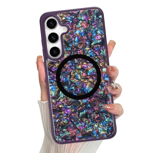 Magnetic for Samsung Galaxy S25 Case Abalone Shell, Elegant Purple | Glossy Mother of Pearl Design, Compatible with Magsafe, Sturdy Shockproof Protective Phone Cover - color: Elegant Purple, size: for Samsung Galaxy S25