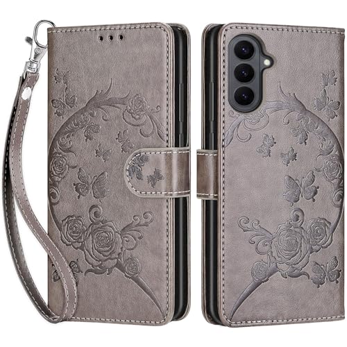 for Samsung Galaxy S26 5G Wallet case, Gray Flower | 3 Card Holders, Kickstand, Shockproof TPU Shell, PU Leather, Magnetic Closure, Protective Flip Folio Cover, Women - color: 9