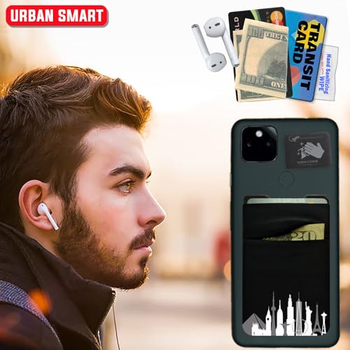 Gecko Travel Tech Double Pocket - Adhesive Card Holder - Cell Phone Pouch - Stick on Spandex Pocket - Carry Credit Cards and Cash (Cityscape) - color: CITYSCAPE