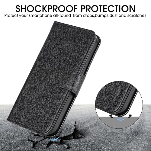 Arae Compatible with iPhone 15 Plus Case with Card Holder and Wrist Strap Wallet Flip Cover for iPhone 15 Plus 6.7 inch Men RFID Blocking Wristlet Kickstand,Litchi Black - color: Litchi Black, size: iPhone 15 Plus 6.7 inch