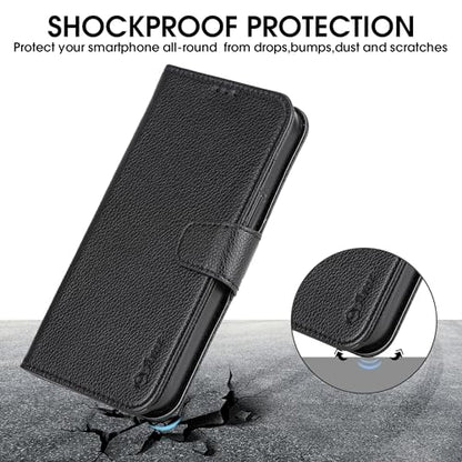 Arae Compatible with iPhone 15 Plus Case with Card Holder and Wrist Strap Wallet Flip Cover for iPhone 15 Plus 6.7 inch Men RFID Blocking Wristlet Kickstand,Litchi Black - color: Litchi Black, size: iPhone 15 Plus 6.7 inch