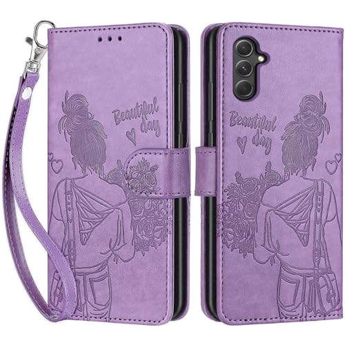 Wallet Case for Samsung Galaxy A54 5G, Purple Girl | Women Flip Folio Cover, Embossed PU Leather, Stand, Credit Card Holders Slots, Wrist Strap - color: 10