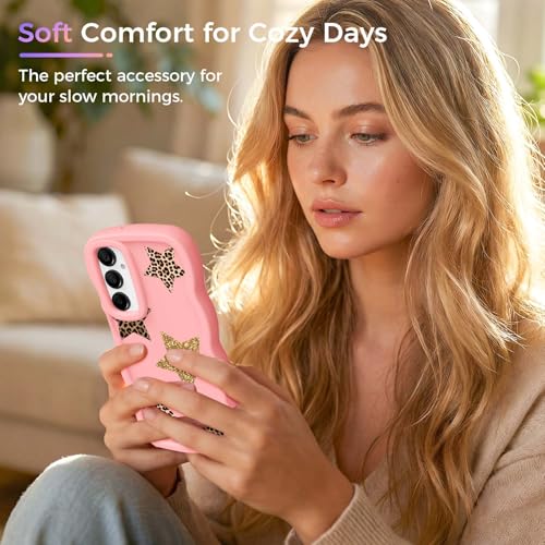 for Galaxy A15 Phone Case, Wavy Soft TPU, Pink-Leopard Star | Wavy Frame Design, Soft Slim TPU, Full Camera Lens Protection, Shockproof Phone Cover - color: Pink-Leopard Star, size: Samsung A15