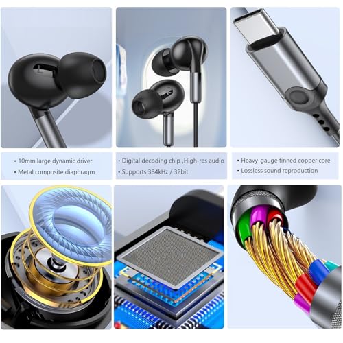 USB-C Noise-Cancelling wired In-Ear Earbuds with mic for iPhone 17/16/15