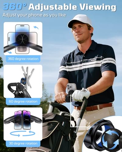 Magnetic Golf Push Cart Phone Holder with 23 N52 Magnets, 360° Rotatable MagSafe Phone Mount Compatible with Clicgear, Bag Boy, Sun Mountain, Golf Push Cart Accessories for All Phones