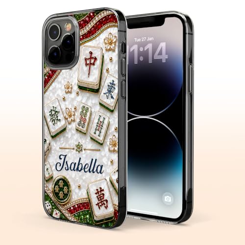 Mahjong Social Club, Personalized Clear Phone Case, Gift for Mahjong Lovers Custom Smartphone Cover Cute Tile Game Player Accessories Women Men Game Night Protective Slim Bumper Shell
