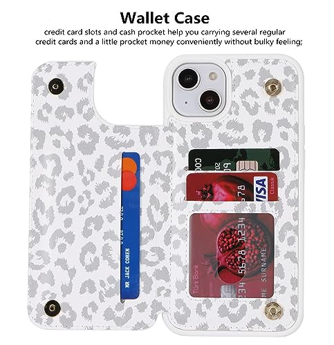 iCoverCase Compatible with iPhone 14 Plus Phone Case with Card Holder, Wallet Case for Women Men RFID Blocking PU Leather Protective Case 6.7 Inch (Gray Leopard) - color: Gray Leopard
