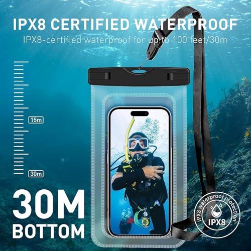 [1 Pack]-7.5" Waterproof Pouch, Waterproof Cell Phone Case Compatible for iPhone 16/15/14/13/12 Pro Max/11/11 Pro/SE/Xs Max/XR/8P/7 Galaxy, Phone Dry Bag for Beach Kayaking Travel - color: A1-1 Pack-Black-7.5"