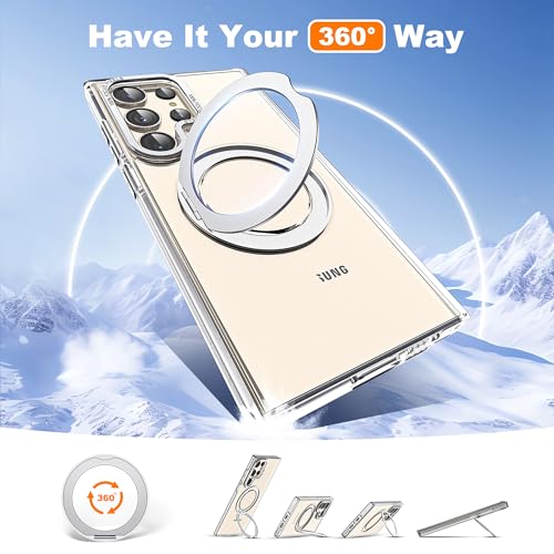 for Samsung Galaxy S22/S23 Ultra Case with 360° Spin Stand,Clear | 360° Spin Magnetic Ring Stand,Compatible with Magsafe,Military Protection Phone Case - color: Clear, size: S22 Ultra & S23 Ultra