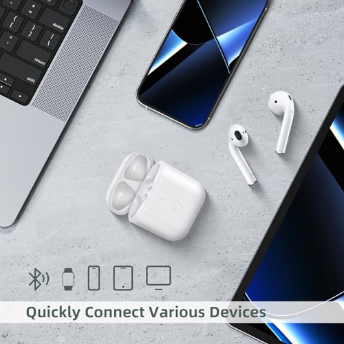 Wireless Charging Case Replacement Compatible for AirPods 1st & 2nd Gen, Air Pods Charger Case with Bluetooth Pairing Sync Button, White (No Earbuds)