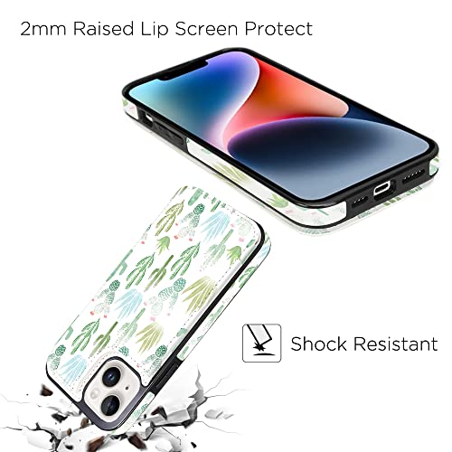 uCOLOR for iPhone 13/14 Wallet Case with Card Holder Green Cactus | PU Leather RFID Blocking for Women Men Magnetic Clasp Kickstand 6.1 - color: Green