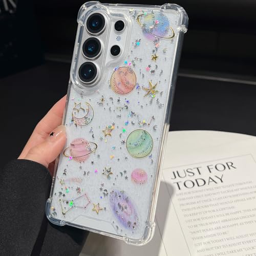 Changjia for Samsung Galaxy S26 Ultra Clear Glitter Case,Cute Bling Sparkle Planet Space Stars Moon Universe Pattern Soft TPU Silicone Shockproof Women Girls Protective Case for Galaxy S26 Ultra,Clear - size: for Samsung Galaxy S26 Ultra 6.9"