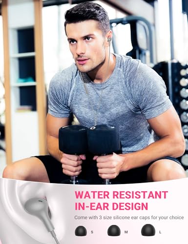 USB C Earbuds with Microphone Cute in Ear Wired Headphone - color: Grey Pink