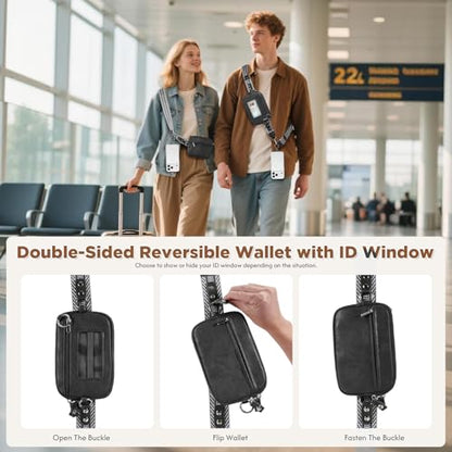 Tiostep Clip and Go Strap for Phone with Wallet Crossbody Phone Lanyard Adjustable and Anti-Theft Leather Purse with RFID Zipper Pouch for Travel Daily Life. Black Medium - color: Black
