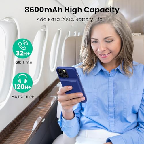 Battery Case for iPhone 15Pro Max, Upgrade 8600mah Portable Slim Battery Charging Case, 15W Fast Charging Rechargeable Protective Extended Charger Cover for iPhone 15 Pro Max (6.7 inch)-Blue - color: Blue