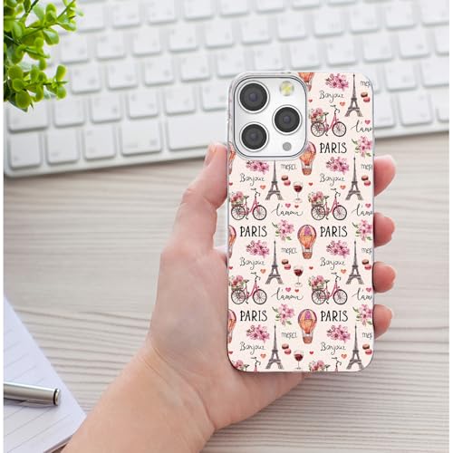 for iPhone 14 Pro Max Case for Women Girl, Full Protective Shockproof Slim Soft TPU Clear Phone Cover Cases Design for iPhone 14 ProMax,Pink Flower Bicycle France Paris Eiffel Tower Balloon - color: France Paris Eiffel Tower Balloon