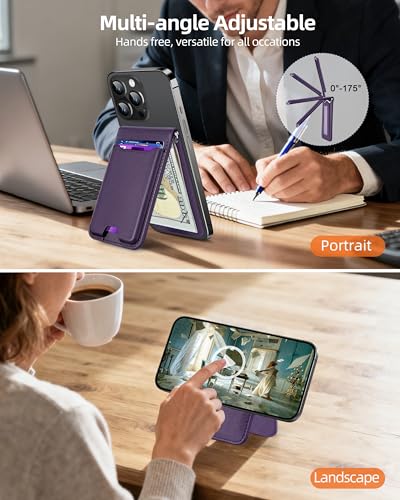 For Magsafe Wallet with Money Clip, 5 Card Holder, Adjustable Stand | Strongest Magnetic Wallet for iPhone 17/16/15/14/13/12 Series, ID Window, RFID Blocking, Not for 13/12 Mini, Elegant Purple - color: Elegant Purple