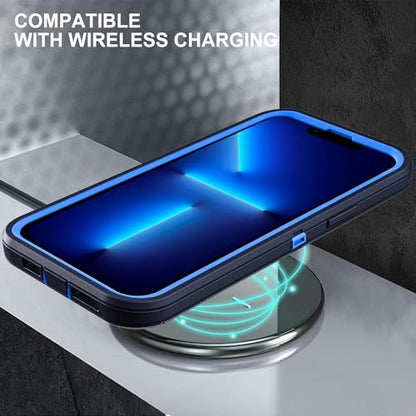 YKHJKLEC for iPhone 13 Pro Max Case, Military Grade 3 in 1 Heavy Duty Shockproof/Drop Proof/Dust Proof Case with 2Pcs Tempered Glass Screen Protector (Navy Blue) - color: Navy Blue