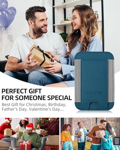 HiWe for MagSafe Wallet, 7 Cards Holder for Phone Case, RFID Blocking - color: Dark Blue Wallet - Grey Band