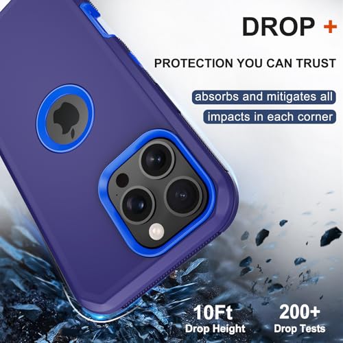 for iPhone 16 Pro Max Phone Case,Military Grade Drop Protection Cell Phone Cover with Belt Clip Holster Stand,Screen Protector x2 Rugged Kickstand for iPhone 16 Pro Max Case 6.9” (Blue) - color: Blue