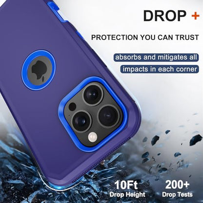 for iPhone 16 Pro Max Phone Case,Military Grade Drop Protection Cell Phone Cover with Belt Clip Holster Stand,Screen Protector x2 Rugged Kickstand for iPhone 16 Pro Max Case 6.9” (Blue) - color: Blue