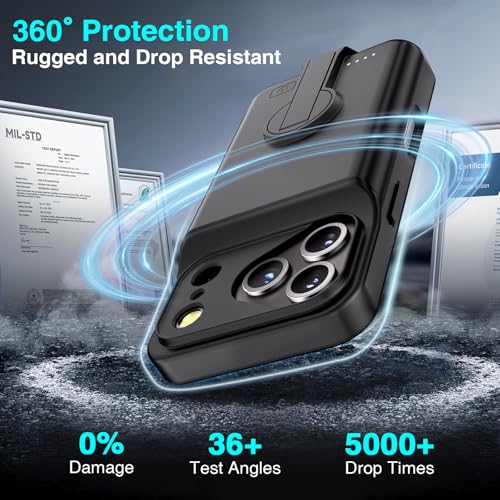 BOPPS Battery Case for iPhone 17 Pro with Stand【Support Carplay】 Slim Powerful 8500mAh Portable Charger Case 360°Protection Rechargeable Extended Charging case for iPhone 17 Pro Black