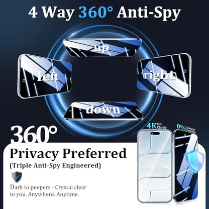 (3+2 Pack) 360° Privacy Screen Protector for iPhone 17 Air 【4 Way Anti Spy】 + Camera Lens Protector,9H Shatterproof, Anti-Peep,Bubble-Free, Case Friendly Easy Installation Frame Included - size: iPhone 17 Air
