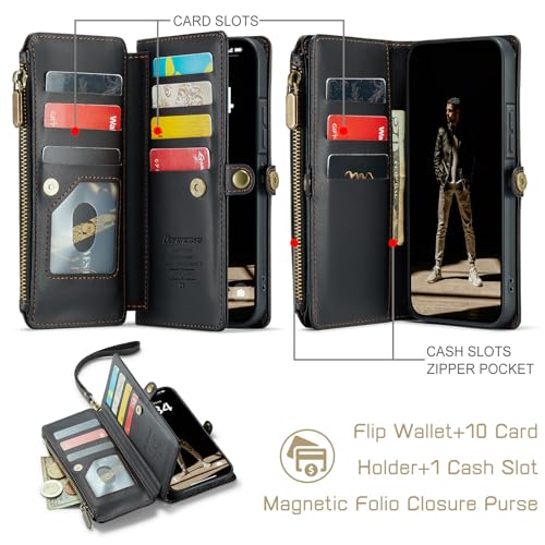Defencase for Samsung Galaxy A36 5G Wallet Case with Card Holder, Black | RFID Blocking, Zipper Pocket, Durable PU Leather, Wrist Strap, Fashion Snap Flip Phone Cases Cover with Stand for Women Men - color: Black