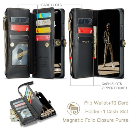 Defencase for Samsung Galaxy A26 5G Wallet Case with Card Holder, Black | RFID Blocking, Zipper Pocket, Durable PU Leather, Wrist Strap, Fashion Snap Flip Phone Cases Cover with Stand for Women Men - color: Black