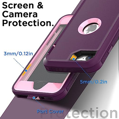 AICase for iPhone SE Case 3rd & 2nd Generation, for iPhone SE 2022/2020 Built-in Screen Protector Heavy Duty Protective Shockproof 3-Layer Full Body Rugged Phone Cover, Night Purple/Pink - color: Night Purple/pink